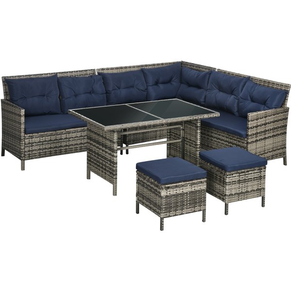 Outsunny 8-Seater Patio Furniture Set, Rattan Sofa Set with Cushioned Chairs and Glass Table Aosom UK