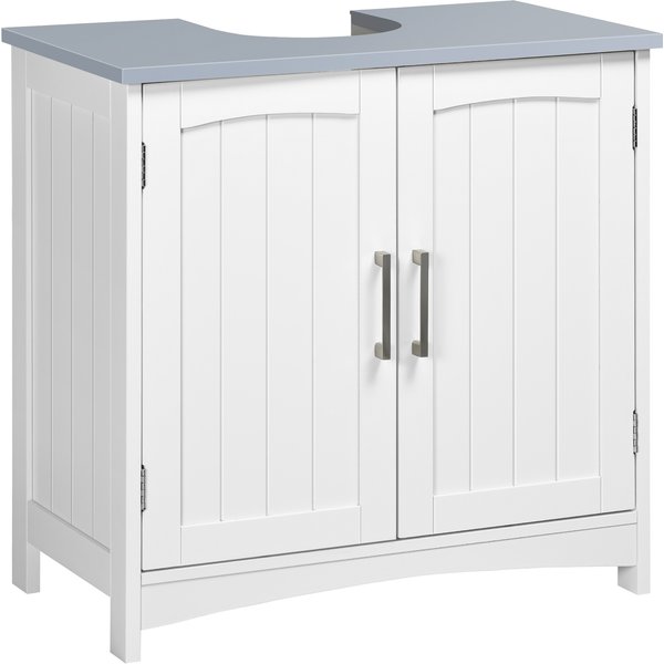 kleankin Compact Vanity Unit: Double-Door Undersink Cabinet with Adjustable Shelves, Pedestal Style for Bathroom Storage, White Aosom UK