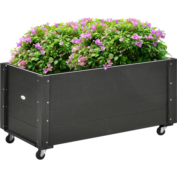 Outsunny Hochbeet mit Rollen Blumenkasten Pflanzkasten Kräuterbeet aus Massivholz Schwarz 89 x 48 x 47 cm für Garten Terrasse Balkon Aosom.de