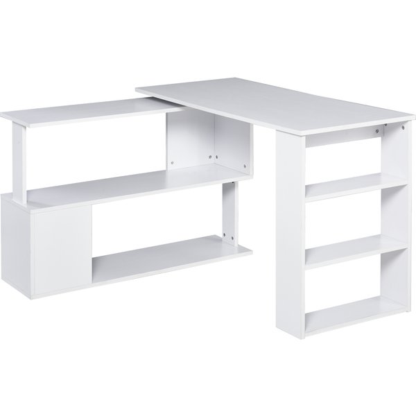 Homcom Bureau D'angle Table De Salle à Manger Avec Rangement Bureau Informatique Modulable BibliothèQue IntéGréE + éTagèRe 3 Niveaux Blanc-image
