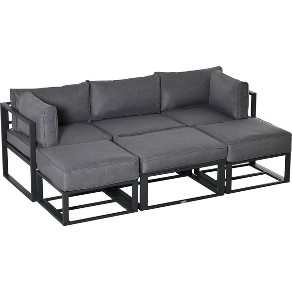 Outsunny 6 Piece Outdoor Couch, Sectional Sofa Set with Aluminum Patio Conversation Furniture, Coffee Table, Footstool & Cushions Aosom UK