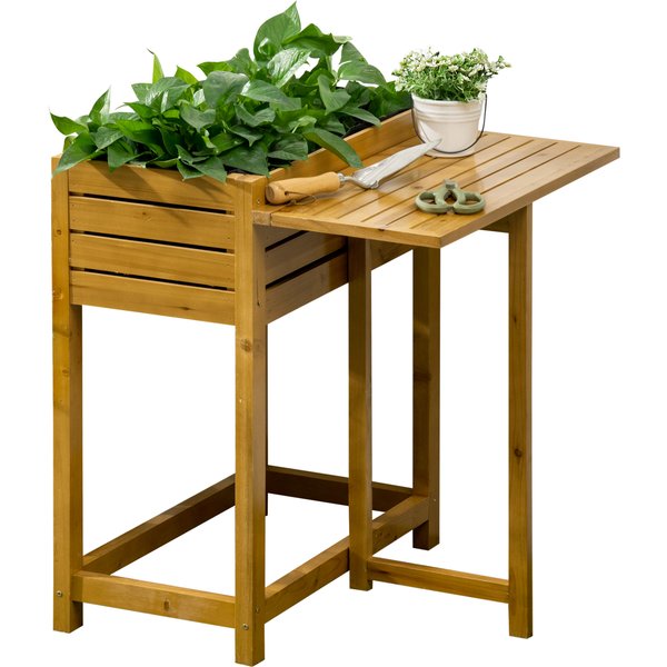 Outsunny Hochbeet Blumenkasten 64 x 80 x 30 cm mit klappbarer Tischplatte und Innenverkleidung aus Holz, Kräuterbeet in Braun Aosom.de