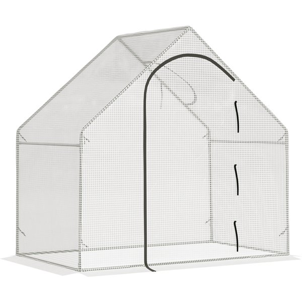 Outsunny Gewächshaus, 180 x 100 x 168 cm Foliengewächshaus mit Rolltür, Treibhaus, Tomatenhaus mit Obenfenster, PE-Gitterfolie, Winterfest Pflanzenhaus für Garten, Balkon, Weiß Aosom