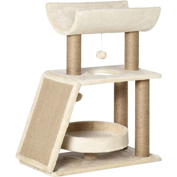 PawHut Katzen Kratzbaum Klein 76cm mit Spielball & Sitzplatz, Indoor Kletterturm mit Bett & Kratzbrett, hellbraun für Katzen bis 5kg Aosom.de