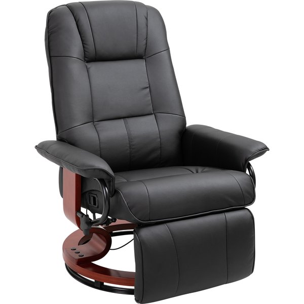 HOMCOM Relaxsessel Fernsehsessel Liegesessel mit Fußstütze aus Kunstleder 360° Drehstuhl Holzfuß Schwarz 145° neigbar 78 x 87 x 100 cm Aosom
