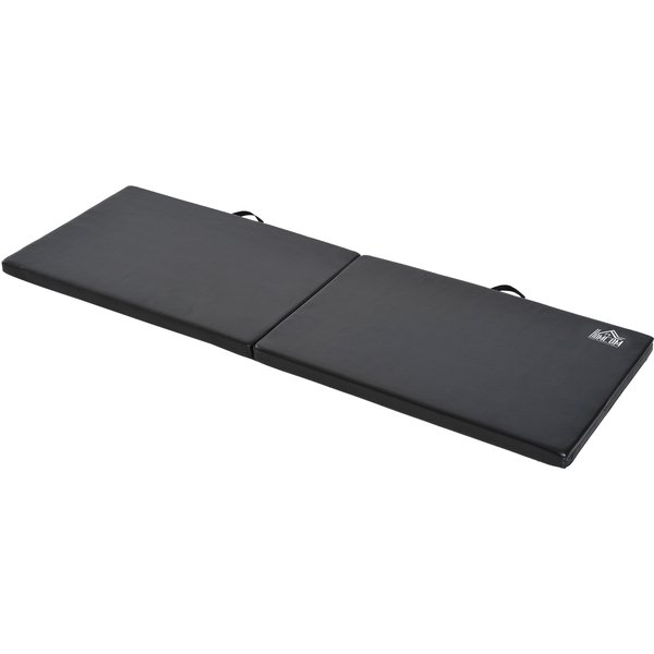 Homcom Tapis De Gymnastique Yoga Pilates Fitness Pliable Portable Grand Confort 180L X 60L X 5H Cm RevêTement SynthéTique Noir-image