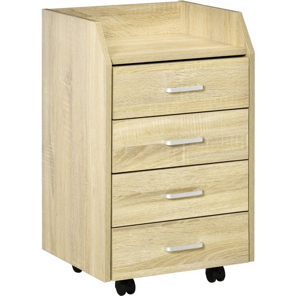 Vinsetto Caisson De Bureau Rangement Sur Roulettes 4 Tiroirs Coulissants Mdf Et Panneaux De Particules Dim. 40L X 36L X 65H Cm Naturel-image