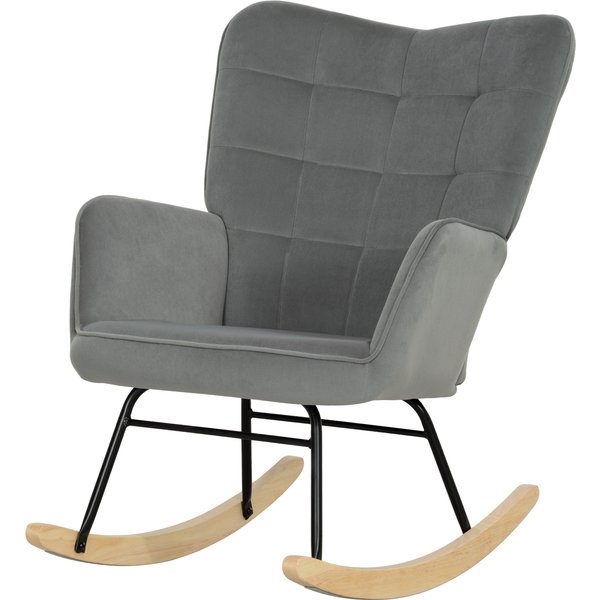 HOMCOM Schaukelstuhl, Schaukelsessel mit Samtoptik, Armlehne, Sessel mit Holzkufen, Relaxsessel für Wohnzimmer, Schlafzimmer, Dunkelgrau Aosom