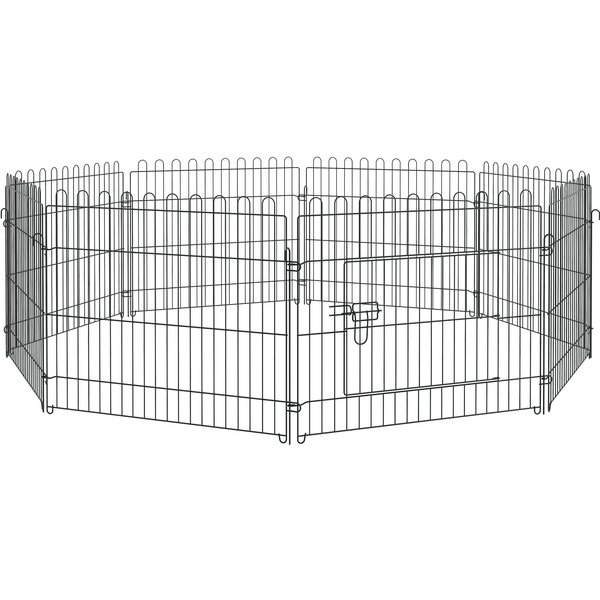 Pawhut Parc Enclos Chiots Animaux Domestiques Pour Chiens Lapins Rongeurs IntéRieur Et ExtéRieur DiamèTre 180 Cm 8 Panneaux 71 X 61 Cm Noir-image