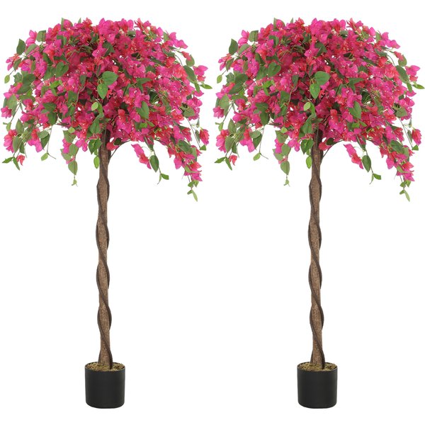 HOMCOM Set of 2 Decorative Artificial Plants, Murraya Flowers in Pots, Fake Plants for Home Indoor Decor, 120cm, Purple and Red | Aosom Ireland