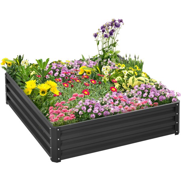 Outsunny Hochbeet aus Stahl Blumenkasten 120x120x30cm für Garten Terrasse Balkon Grau, Pflanzkasten Gemüsebeet Aosom.de