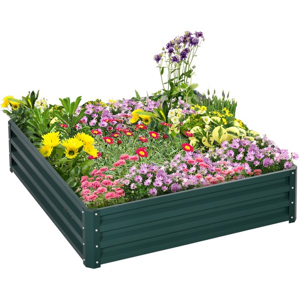 Outsunny Hochbeet aus Stahl Blumenkasten 120x120x30cm für Garten Terrasse Balkon Gemüsebeet in Grün Aosom.de