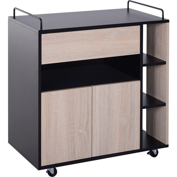 Homcom Desserte De Cuisine à Roulettes Multi-Rangements Placard Double Portes + 3 éTagèRes + Niche + Tiroir Panneaux Particules Noir ChêNe-image