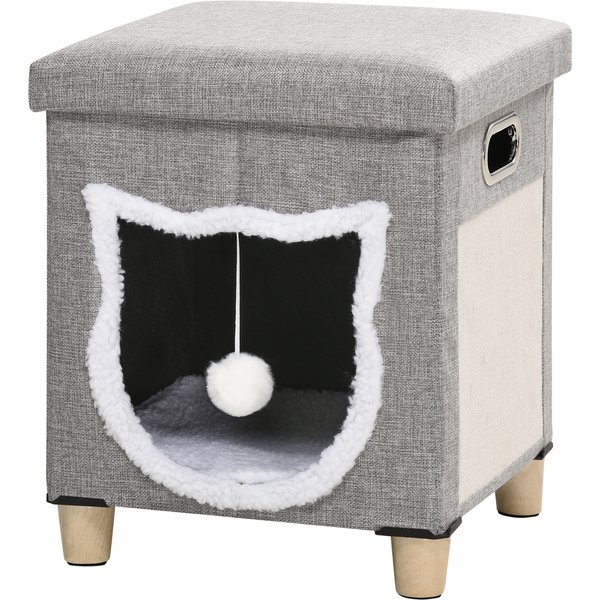 PawHut Katzenhöhle Ottomane mit Kissen und Kratzmatte, Spielball, Anti-Rutsch, grau, Polyester für Katzen Aosom.de