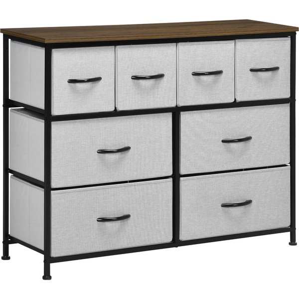 Homcom Commode 8 Tiroirs Meuble De Rangement Tiroir En Tissu Pliant - Structure Acier Noir - 100 X 30 X 78 Cm-image