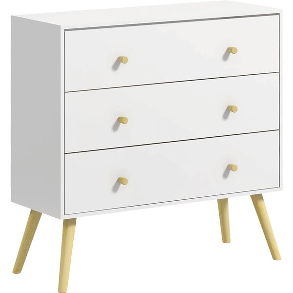 Outsunny Commode Scandinave 3 Tiroirs Pieds InclinéS En Pin Blanc Aosom France-image