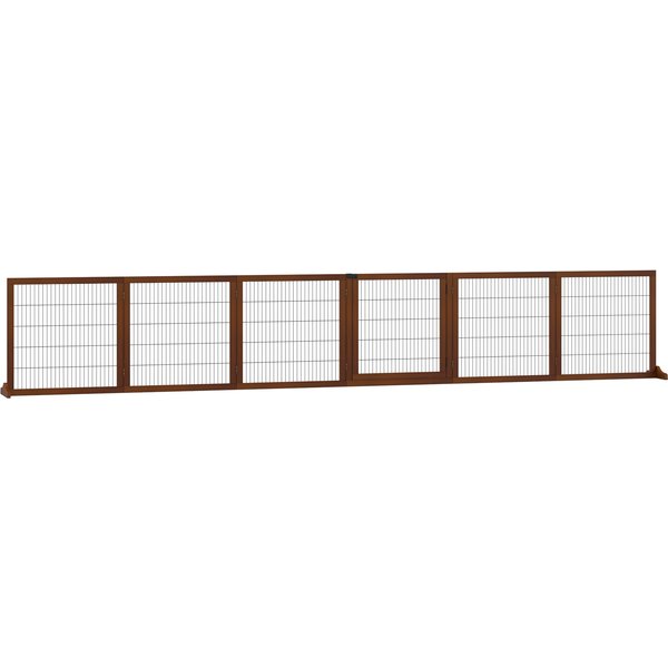 PawHut Absperrgitter Hund 6-teilig, 432 x 70 cm Faltbar Türschutzgitter mit 2 Stützfüßen, Freistehend Hundegitter, Treppengitter für mittelgroße Hunde, für Flur, Treppe, Kaffee Aosom