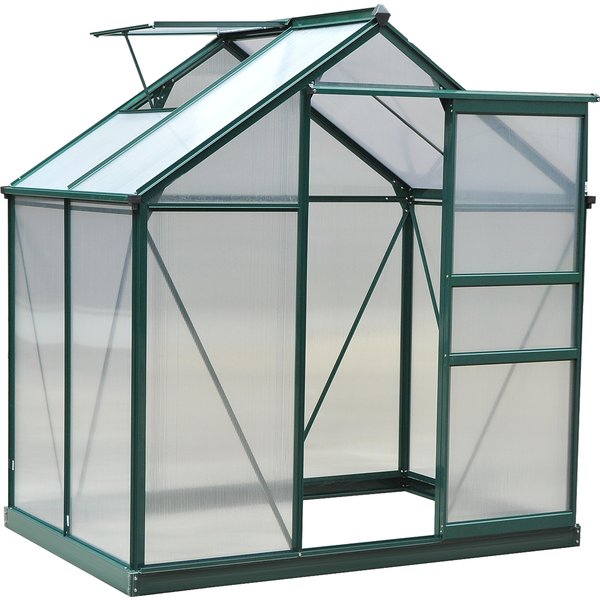 Outsunny Gewächshaus Aluminium Treibhaus mit Dachfenster und Tür, begehbares Pflanzenhaus mit Fundament, witterungsbeständig aus Polycarbonat Aosom.de