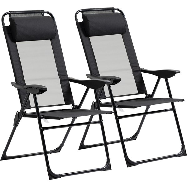 Outsunny 2er-Set Klappstuhl Gartenstuhl mit verstellbarer Rückenlehne und Armlehne, Campingstuhl bis 120 kg belastbar für Garten und Balkon Aosom.de