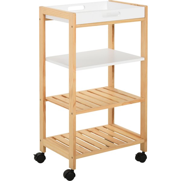 Homcom Chariot De Service Desserte Salle De Bain à Roulettes 3 éTagèRes + Plateau Amovible Bois De Pin Mdf Blanc Aosom France-image