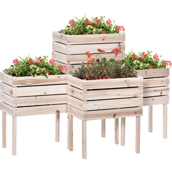 Outsunny 4 tlg Hochbeet Pflanzkübel Pflanzkasten aus Holz 50 x 30 x 60 cm mit 4 Kombinationsmodi für Garten und Balkon in Natur Aosom.de