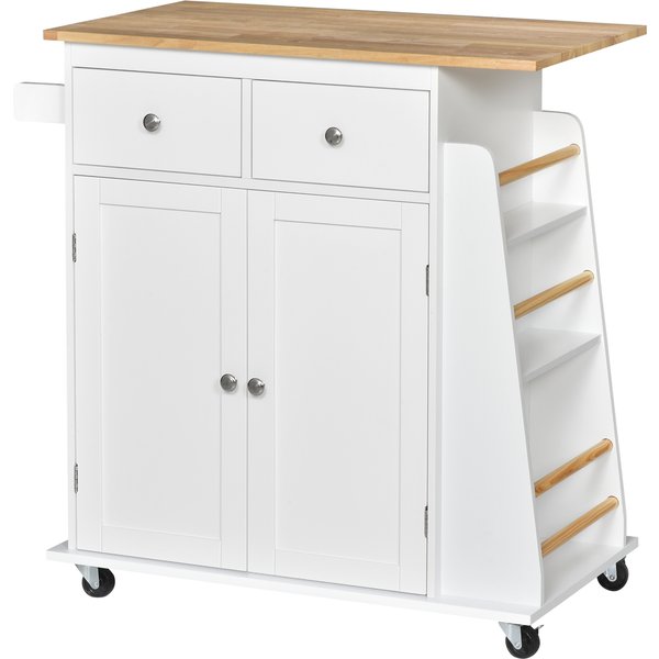 Homcom Desserte De Cuisine IlôT Cuisine Avec Plan De Travail éTagèRe Range-Bouteilles Porte-Torchons 2 Tiroirs Placard 2 Portes Mdf Blanc HéVéA-image