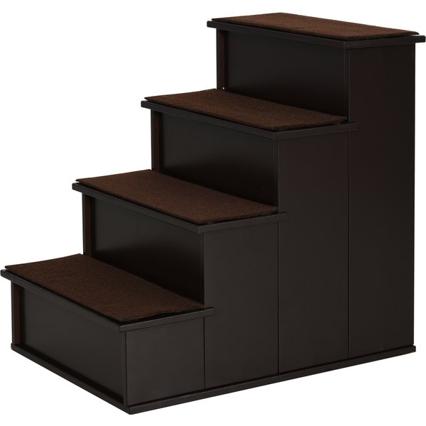 PawHut Haustiertreppe Hundetreppe/Katzentreppe mit Teppich, Einstiegshilfe, MDF, Dunkelbraun, 40x59x54,2cm Aosom