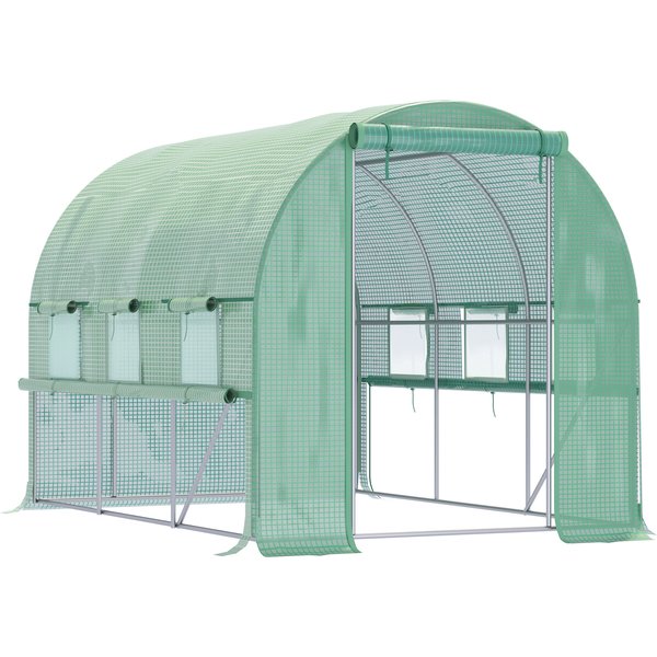 Outsunny Foliengewächshaus 2,95x2x2m Tunnel begehbar mit 6 Fenstern UV-Schutz für Pflanzenanbau im Garten Aosom.de