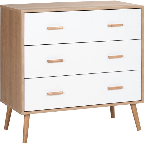 Homcom Commode Meuble De Rangement Contemporain 3 Tiroirs Blanc Et Bois Naturel-image