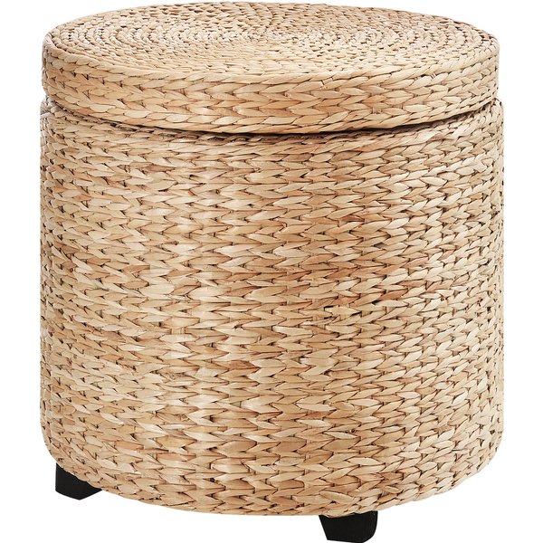 HOMCOM Sitzhocker mit Stauraum Fußhocker mit Aufbewahrungsbox, abnehmbarer Deckel, Stroh Rattan, Khaki, Ø43x43cm Aosom