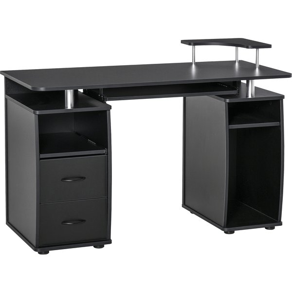 Homcom Bureau Informatique MultiméDia Multi-Rangements 120L X 55L X 85H Cm Panneaux Particules Noir-image