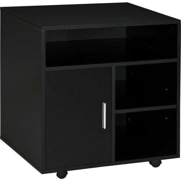 HOMCOM Mobile Printer Stand with Multiple Storage, Office Desk Side Unit on Wheels, Modern Design, 60L x 50W x 65.5H cm, Black Aosom UK