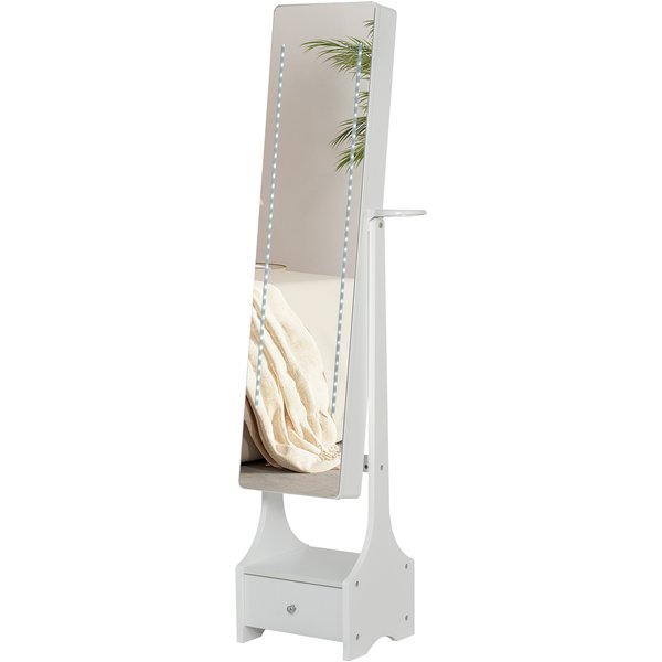 Homcom Armoire à Bijoux Armoire De Rangement Avec Miroir Led Tiroir Support De SèChe-Cheveux Blanc-image