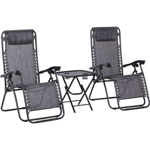 Outsunny Zero Gravity Lounge Set, 2 Reclining Chairs & Table w/ Cup Holders, Light Grey Aosom UK