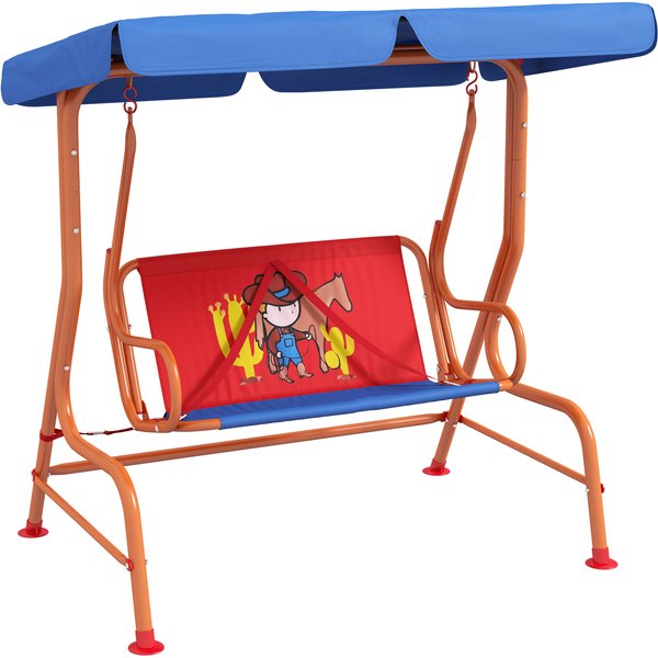 Outsunny Two Seater Kids Garden Swing, Cowboy Themed kids Swing Chair with Adjustable Canopy, Safety Belts for Outdoor Use | Aosom Ireland