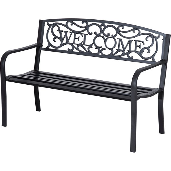 Outsunny Banc 2 Places De Jardin Dim. 127L X 60L X 87H Cm MéTal éPoxy Anticorrosion Fonte Noir-image