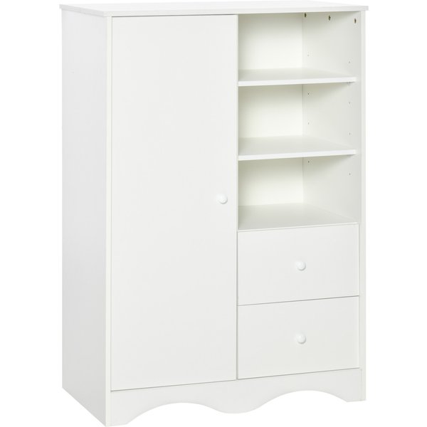 Homcom Meuble De Rangement Commode Placard Avec Porte 2 Tiroirs 5 éTagèRes RéGlables Pour Chambre Salon Design Contemporain Blanc-image