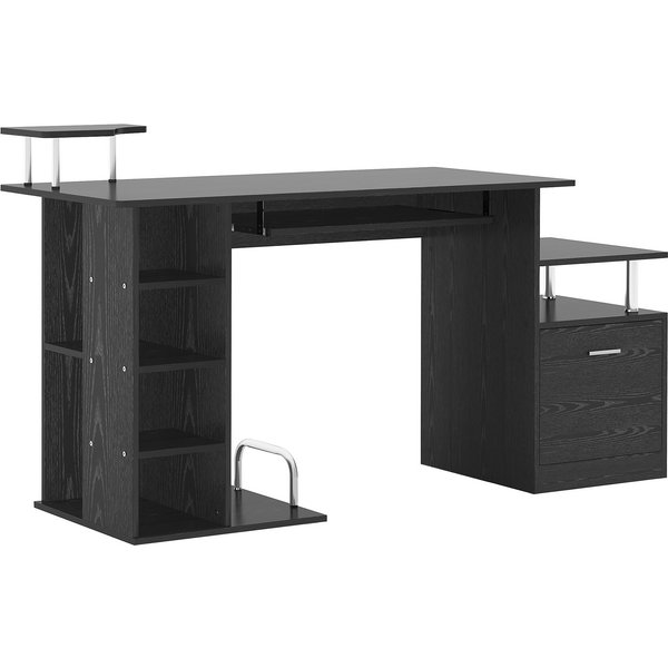 HOMCOM Computer Desk PC Workstation with Drawer Shelves CPU Storage Rack Home Office Furniture (BLACK) Aosom UK