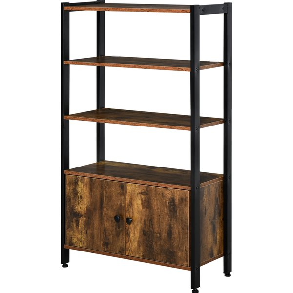 HOMCOM Industrial Bookshelf, Storage Cabinet with 3-Tier with Doors, for Home Office, Living Room Rustic Brown Aosom UK