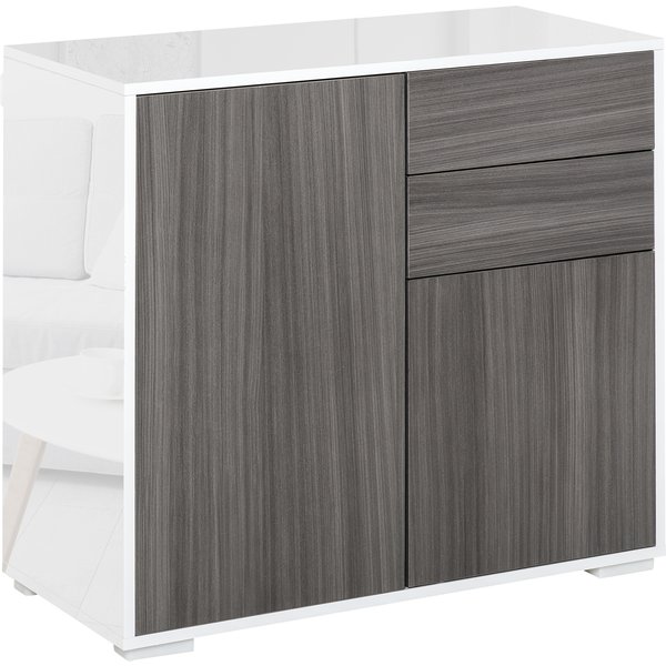 Homcom Commode Buffet Meuble De Rangement 2 Tiroirs 2 Portes Avec éTagèRe 79 X 36 X 74 Cm Gris-image