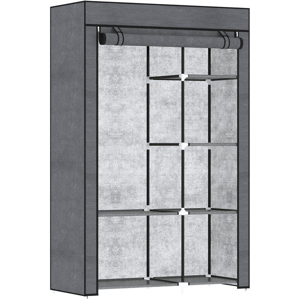 HOMCOM Rail and Six Shelf Fabric Wardrobe - Dark Grey | Aosom Ireland