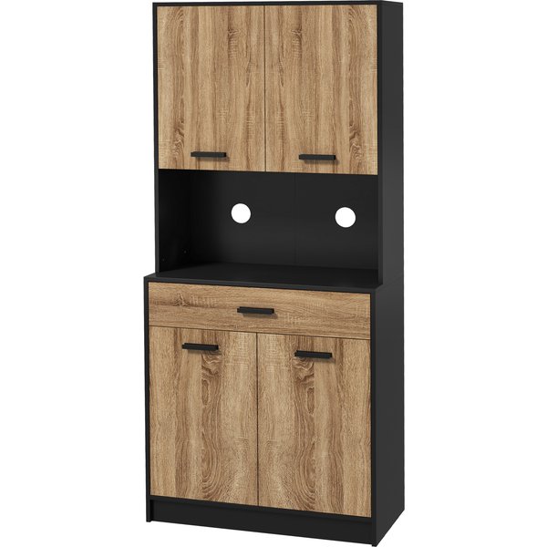 Homcom Armoire De Cuisine Buffet Meuble De Rangement, 2 Placards 4 Portes 1 Tiroir, Passe-CâBles 80L X 40P X 180H Cm-image