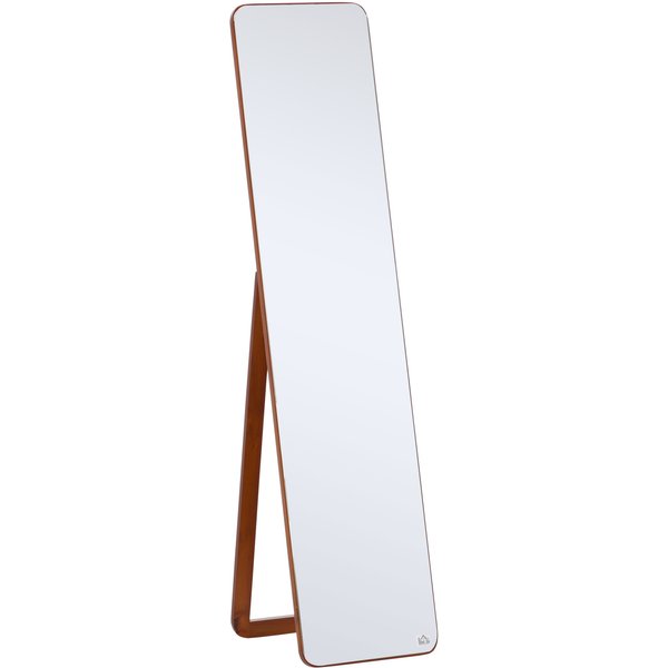 Homcom Miroir Sur Pied Miroir Au Sol Miroir Mural Rectangulaire Dim. 37L X 43L X 156H Cm Mdf Aspect Noyer Clair-image