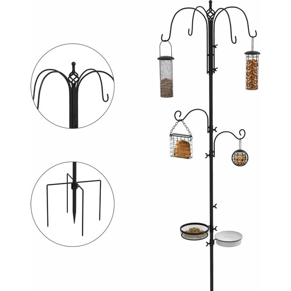Pawhut Station D'alimentation Sur Pied 6 Crochets 4 Mangeoires Pour Oiseaux Noir Aosom France-image
