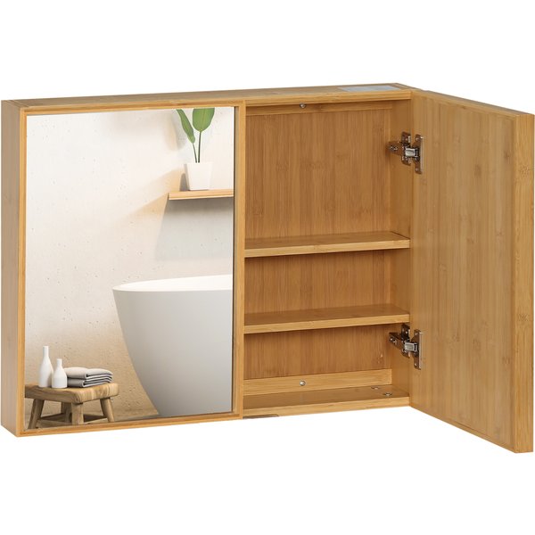 Kleankin Armoire Murale De Salle De Bain Meuble De Salle De Bain Avec Miroirs Et 2 Portes En Bambou 65,2 X 14 X 50 Cm Aosom France-image