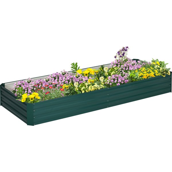 Outsunny Metal Raised Garden Bed Planter Box Outdoor Planters for Growing Flowers, Herbs, Green, 241x90.5x30cm