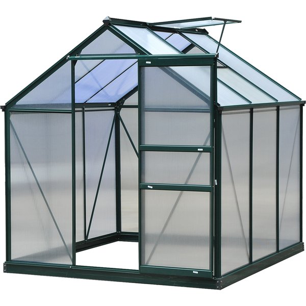 Outsunny Walk-In Greenhouse Polycarbonate Garden Greenhouse 6 x 6 ft Plants Grow Galvanized Base Aluminium Frame, Dark Green Aosom UK