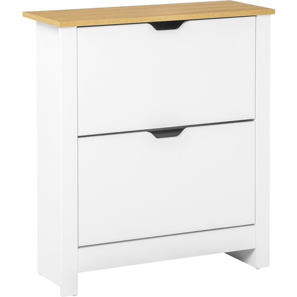 Homcom Meuble à Chaussures Armoire Rangement 2 Tiroirs 2 Niveaux RéGlables Simple Moderne EntréE Couloir Salon Chambre 72 X 26 X 80 Cm Blanc Et Bois-image