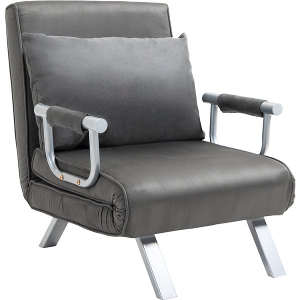 Homcom Fauteuil Chauffeuse Canapé-Lit Convertible 1 Place DéHoussable Grand Confort Coussin Pieds Accoudoirs MéTal SuèDe Gris-image