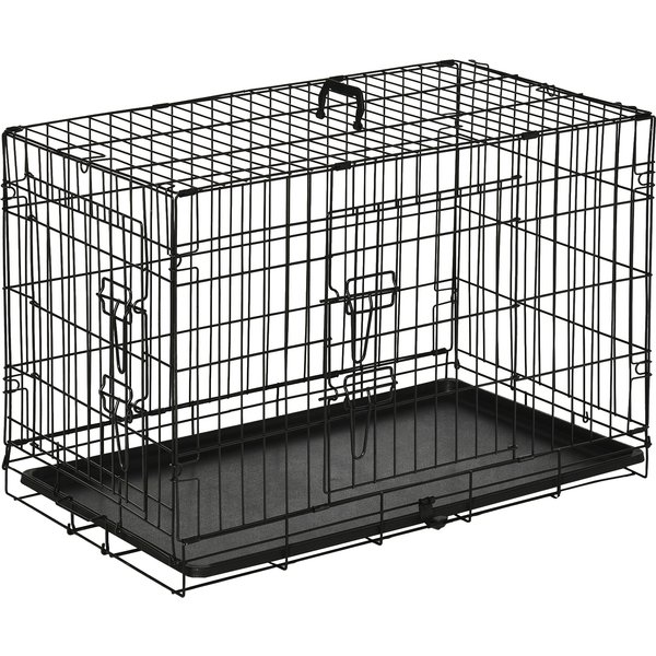 Pawhut Cage Caisse Transport Pour Chien Pliable 2 Portes Fil D'acier Avec Plateau PoignéE 76L X 53L X 57Hcm Noir-image